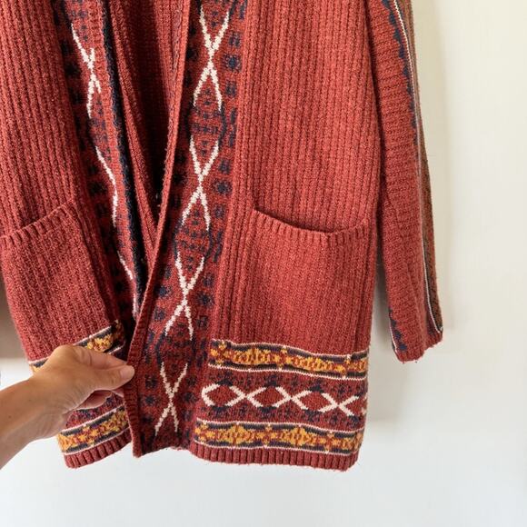 Lucky Brand Rust Aztec Southwest Boho Cardigan Sweater M - Picture 2 of 7